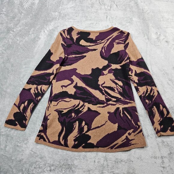 Soft Surroundings Sweater Womens XS Brown Purple Abstract Floral Artsy Tunic - Picture 5 of 7